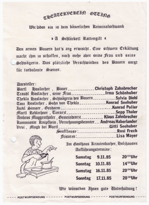 Historisches Plakat aus der Gründungszeit des Theatervereins Otting